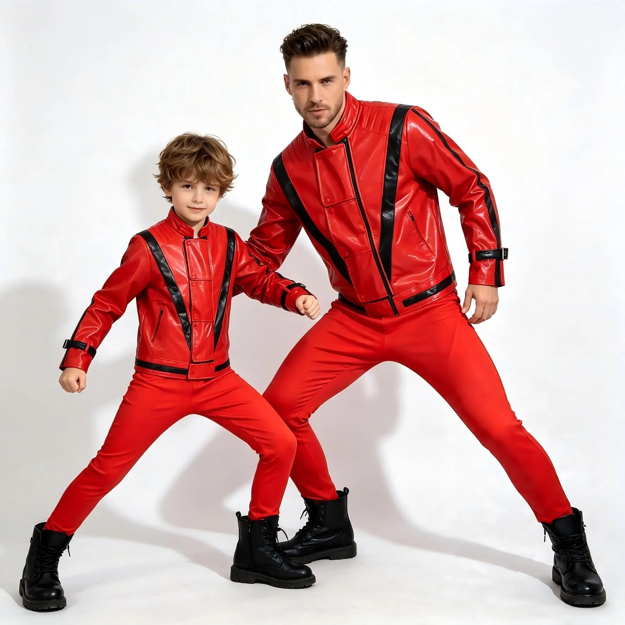 Kids' & Adults' Moonwalk-Inspired Michaerl Jackson Role Costume, Vintage Slim-Fit Poly-Cotton 80s-90s Pop Star Outfit for Halloween & School Talent Show Stage Performance