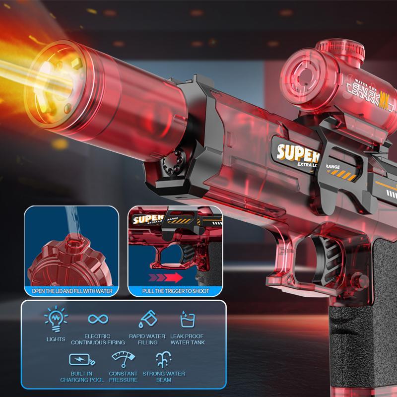SuperX 2025 New Automatic Electric Water Blaster High Capacity Squirt Water Blaster with Extra Long Range & Lights for Adults & Kids Child Christmas Gift Durable Portable Flame Spray Electric Water Gun - Waterblaster - Toy Watergun