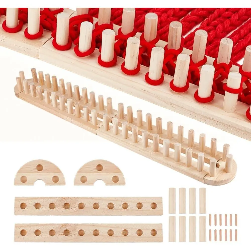 63" Chunky Blanket Loom Knitting Kit, Adjustable Hand Knitting Kit DIY Wooden Weaving Blanket Maker Yarn Crochet Loom Frame for Beginners