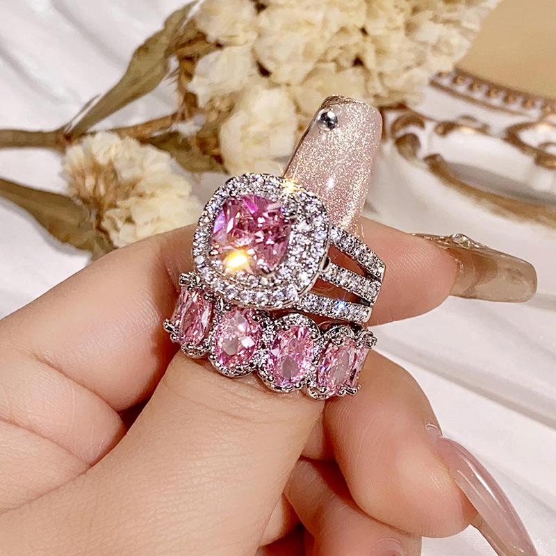 Luxury Emerald Ring Set | Square Geometric Oval Full Eternity Band | High-End Fashion Jewelry