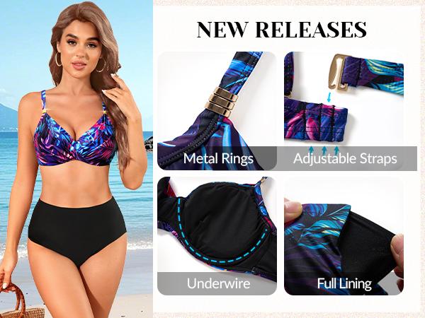 Aqua Eve Women Underwire Bikini Top - Push Up Swimsuit Top Padded Bra Bathing Suit