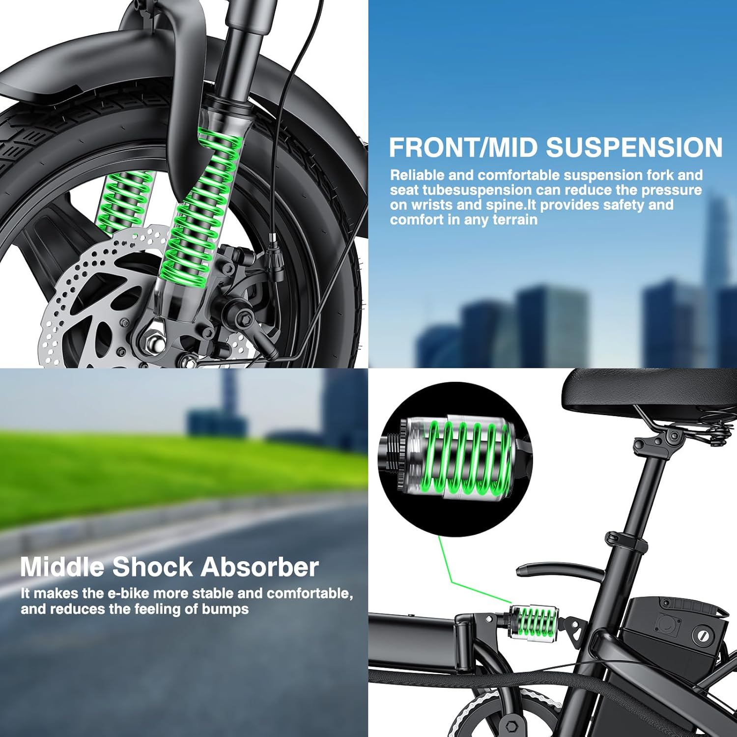 Electric Bike for Adults and Teens, 520W-1200W Motor, 20-28MPH, 32 Miles Range, 48V 10Ah Battery, 3-Level Pedal Assist, 14" Foldable Mini Electric Bicycle, UL 2849 Certified