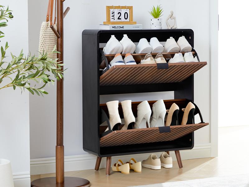 Giratree Modern Mid-Century Wooden Shoe Cabinet, Fluted Design with 2 or 3 Drawers, Stylish Storage Organizer for Entryway, Hallway, or Living Room