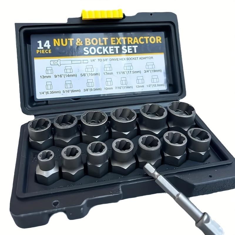 14-Piece Socket Set & Bolt/Nut Extractor Kit with Storage Case – Ideal for Automotive, Mechanical & Home Repairs