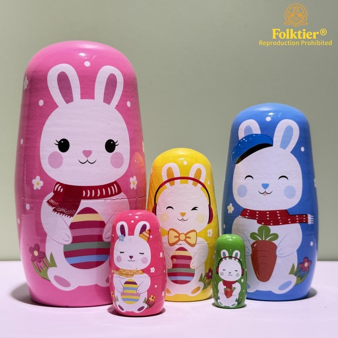 1 Set Russian Nesting Dolls,  Little White Rabbit Matryoshka Dolls, Wooden Educational Toys for Kids, Crafts & Collectible Souvenirs, Ideal Gifts for Christmas Halloween Easter Thanksgiving Valentine's Day Ramadan New Year Birthday Party Wedding.