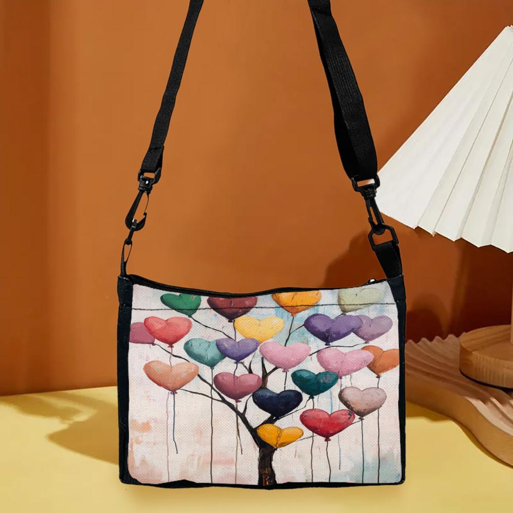 Colored Love Balloon Tree Printed Shoulder Bag for Holiday Gifts, Daily Use 9.16