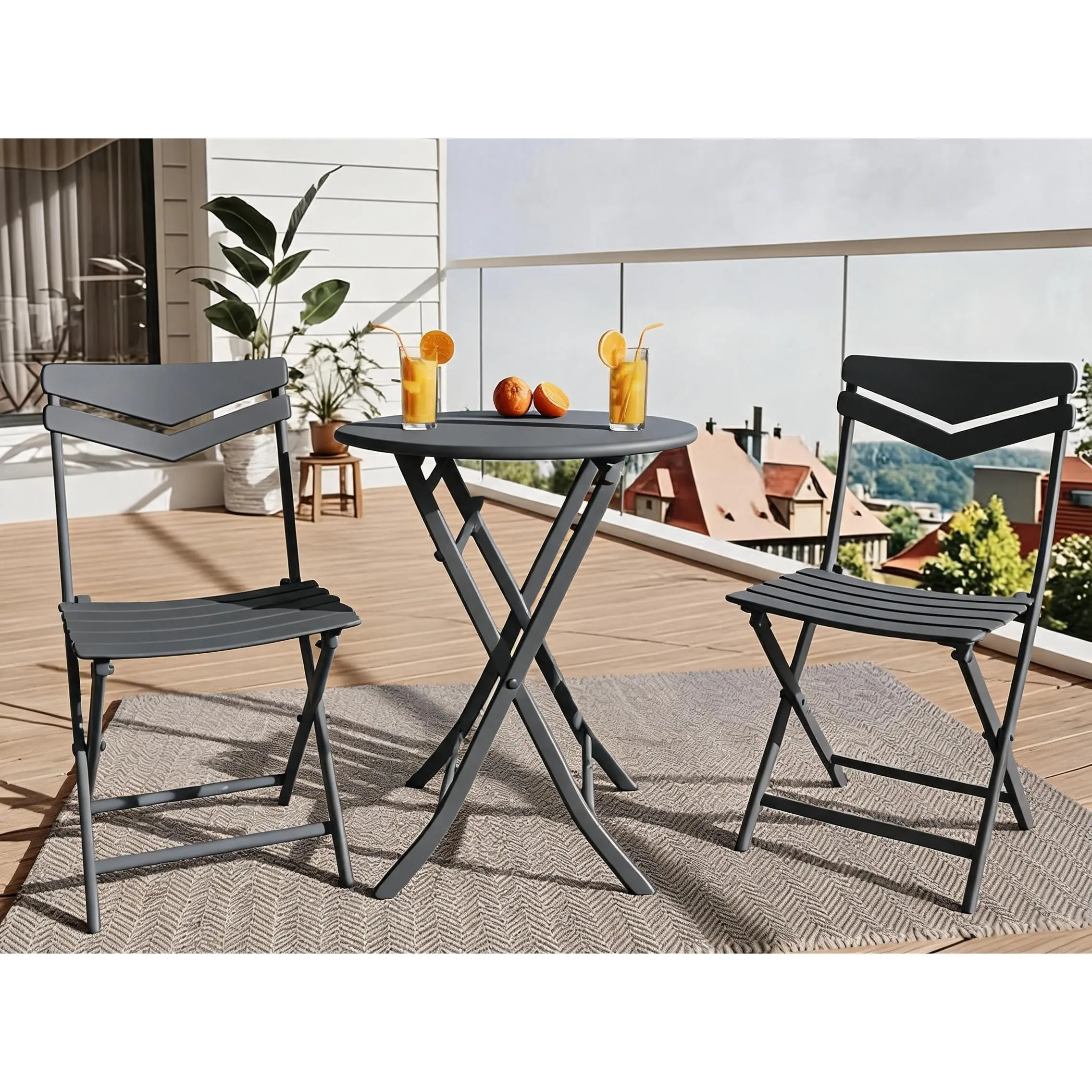3-Piece Folding Metal Bistro Set - Weather-Resistant Outdoor Garden Table and Chairs for Balcony, Porch, Apartment