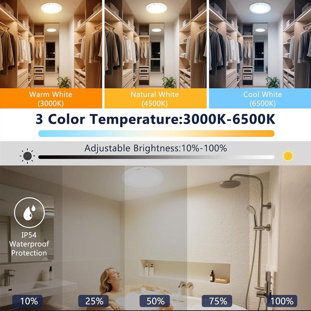 1pc/2pc/4pcs Charging Ceiling Light, Wireless Installation, Motion Sensor, Remote Control, 3-Color Dimming, 8000mah Battery, for Bedroom, Hallway, Staircase, Bathroom