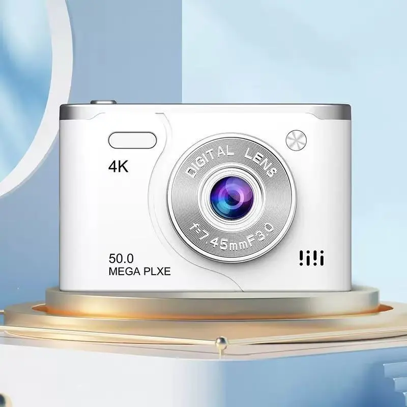 CCD camera, retro digital camera, equipped with a 2.4-inch HD screen, automatic/manual focus, fill light, supports photo/video recording, available in white, silver, pink, and black, easy to use, non-professional camera, recommended for