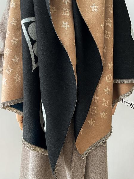 Boho Floral Pattern Imitation Wool Scarf for Women, Thick Soft Double-Sided Boho Style Shawl, Comfortable Design for Fall & Winter Daily Wear