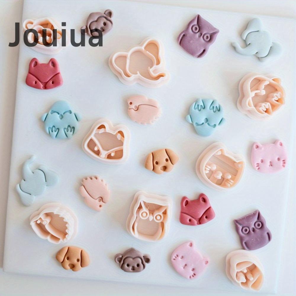 8pcs Mini Cat Dog Owl Monkey Fox Elephant Hedgehog Clay Cutter Set Animal-Themed Polymer Clay Cutters, Plastic Craft Molds for DIY Jewelry Making