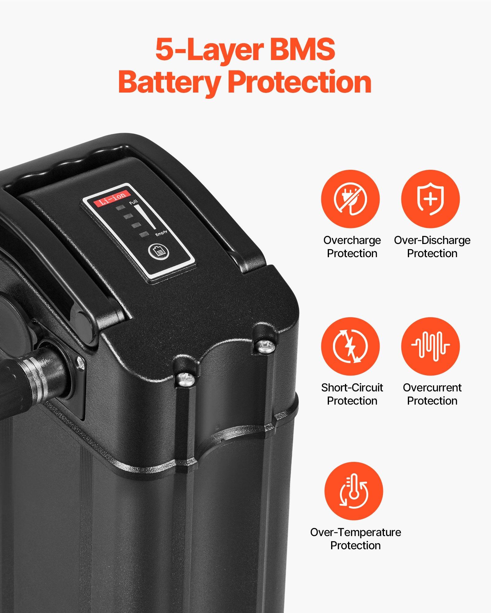 VEVOR Ebike Battery, 48V 15.6Ah Electric Bike Lithium Battery Pack with BMS, 3A Charger and Lock for 1000W E-Bike Motor, Detachable Electric Bicycle Replacement Kit with Indicator & Discharge Socket