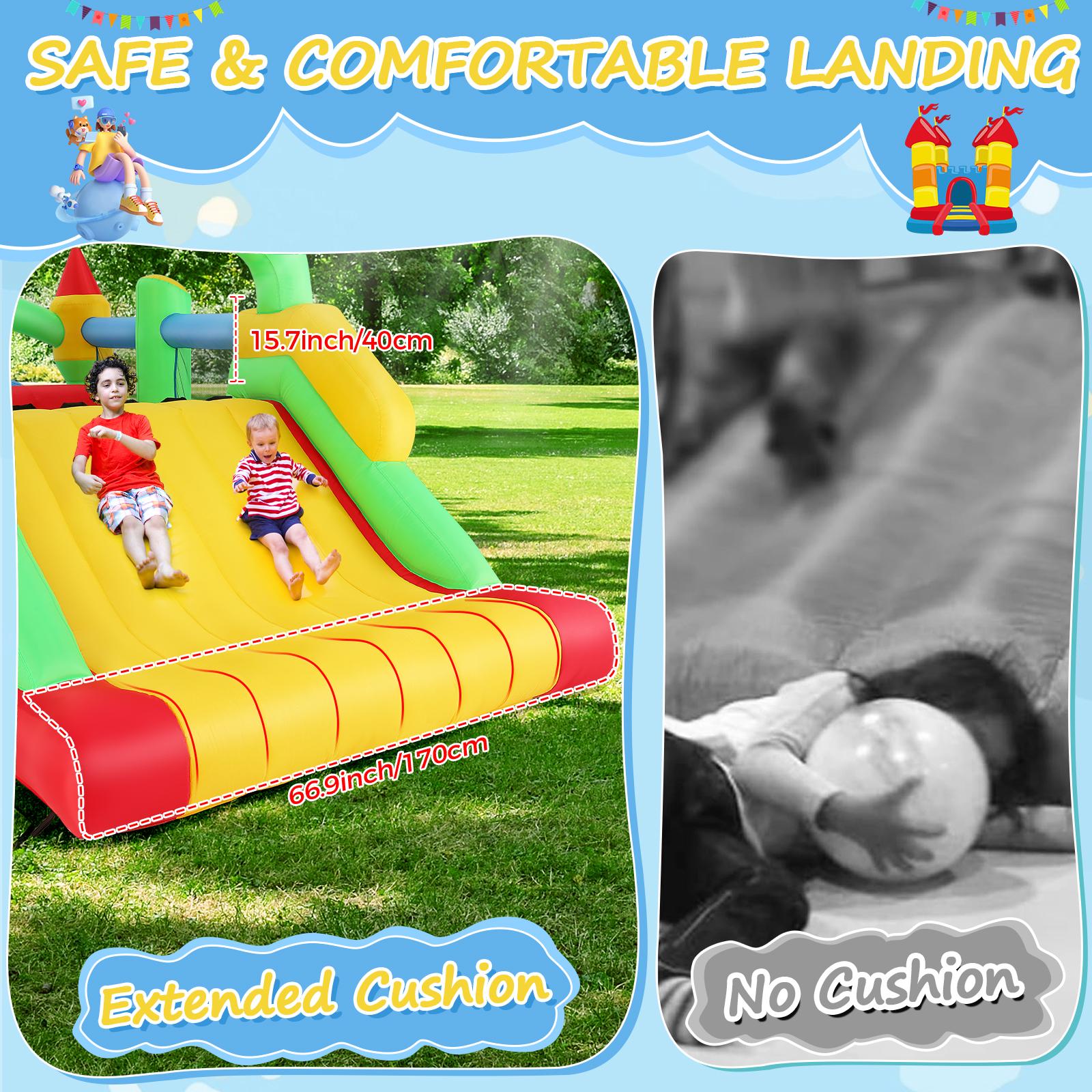 Inflatable Castle - Obstacle Trampoline Bouncy House Volleyball Playground - 5.50 L x 2.50 W x 2m H large bouncy house with large bouncy area/slide