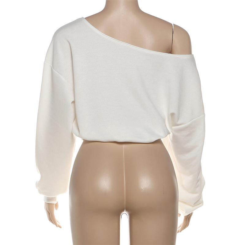 DOUCIU  Trendy Personality High Street Cool Hip-Hop Versatile Women'S Letter Printing Cross-Shoulder Long Sleeves Short Crop-top T-Shirt