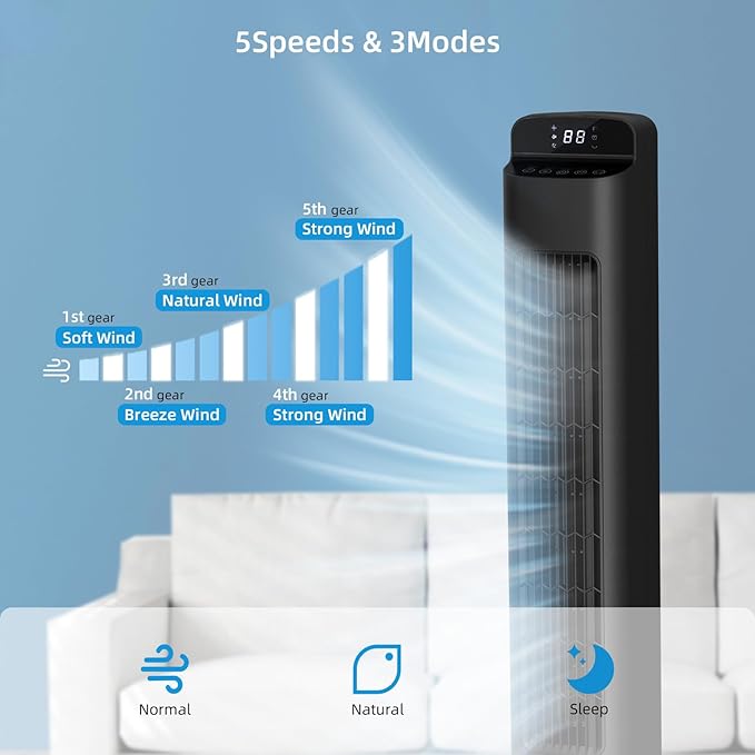 【NOT AC】Antarctic Star Tower Fan Portable Electric 85° Oscillating Fan with Remote Control, Quiet Operation, 3 Speed Settings & 12H Timer, Bladeless Standing Floor Fan for Bedroom & Office[No Cooling] [No Temperature Adjustment]