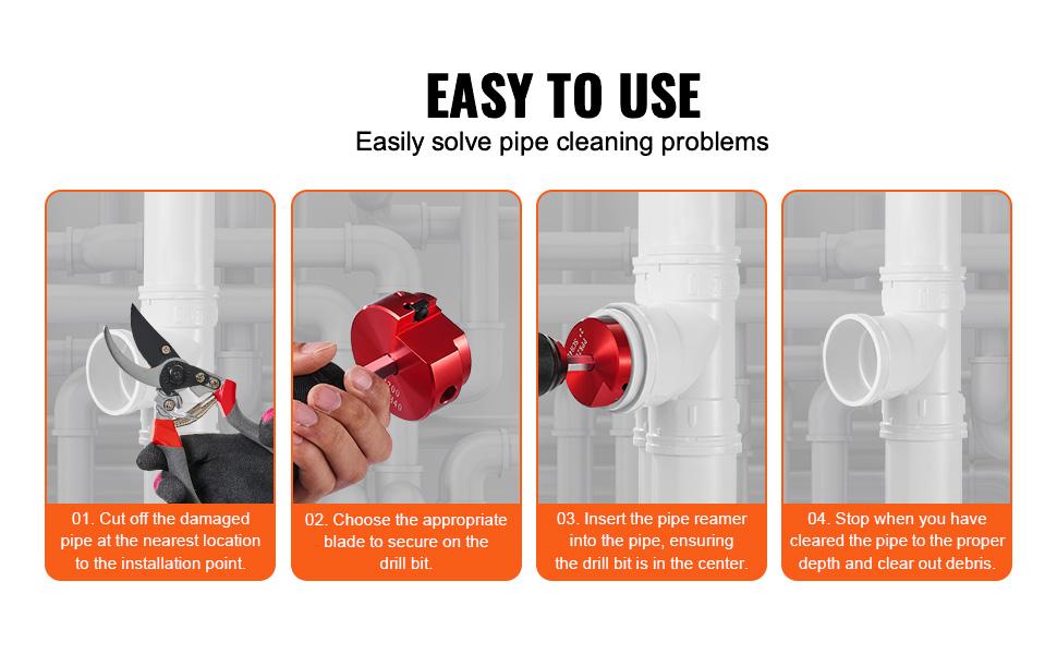 VEVOR 6Pcs PVC Pipe Reamer Kit, Plastic Pipe Fitting Socket Saver Kit, Includes 3/4, 1, 1-1/2, 2, 3, 4'', for PVC, CPVC, ABS Fittings, with Tool Box, for Exhaust, Drain, Water Pipes Cleaning