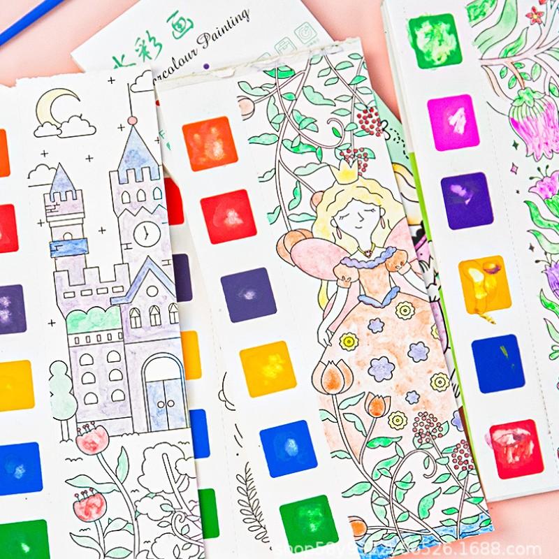Watercolor Coloring Notebook, Kindergarten Baby Doodle Drawing Book, Fill-In-The-Blank Storybook, Paper Material