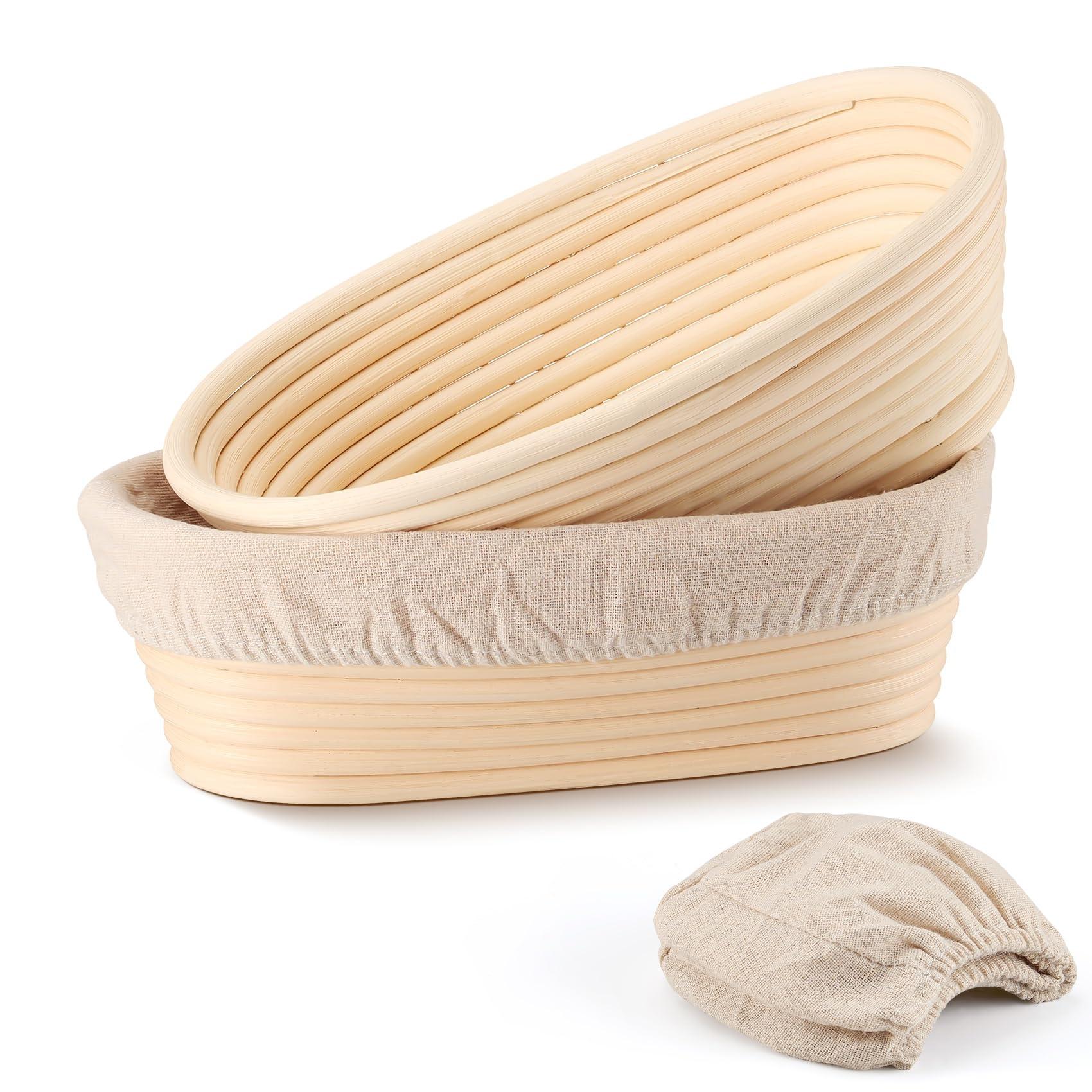 Bread Proofing Baskets Set of 2 10 inch Oval/9 inch Round Shaped Dough Proofing Bowls w/Liners Perfect for Professional & Home Sourdough Bread Baking