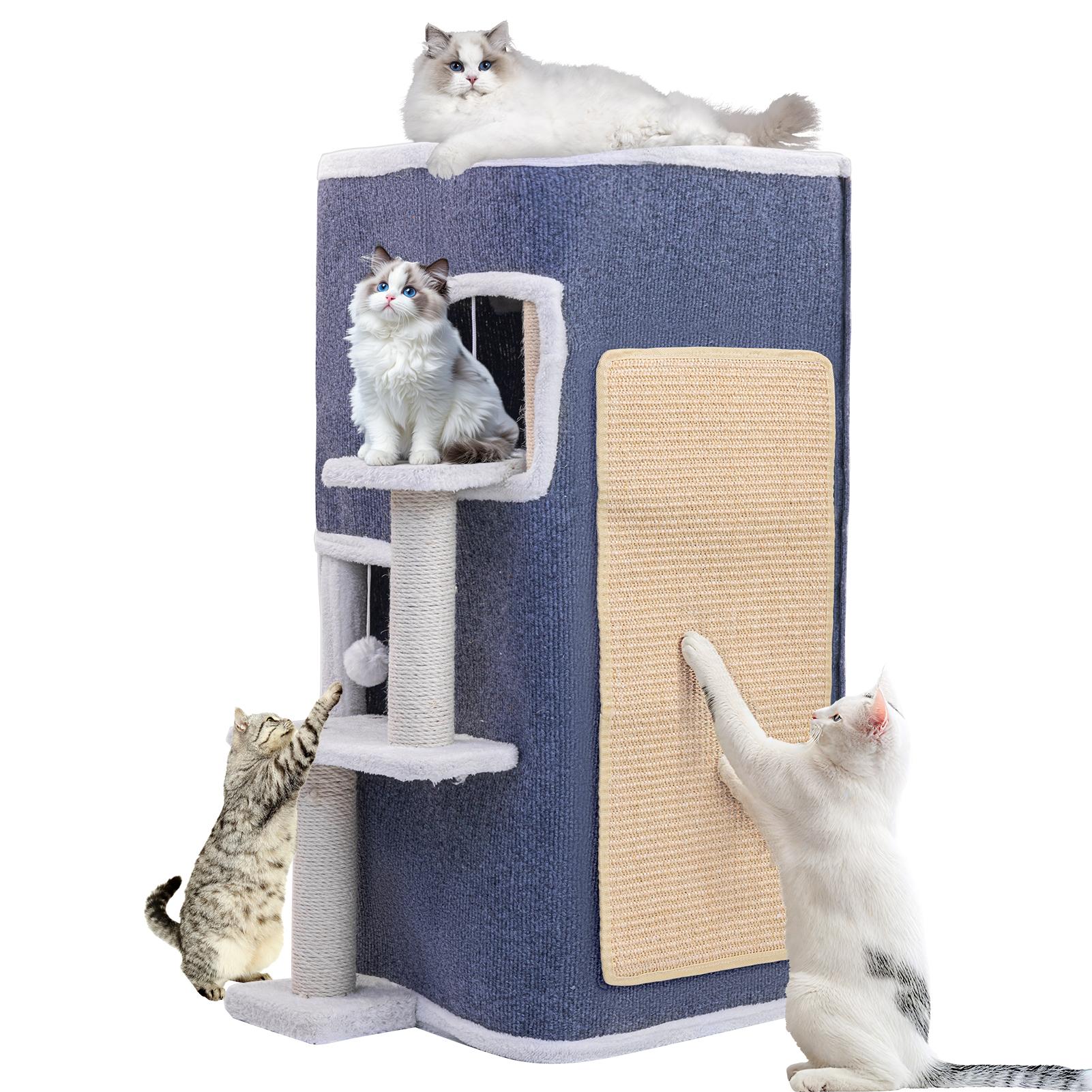 3-Tier Cat House, Cat Beds for Indoor Cats, Modern Cat Condo with Highway Cave, Scratch & Itching Post, Climbing Stand, Cat Cube Playhouse for Multi Kittens, Grey 3-Tier Cat House, Cat Beds for Indoor Cats, Modern Cat Condo with Highway Cave, Scratch & Itching Post, Climbing Stand, Cat Cube Playhouse for Multi Kittens, Grey