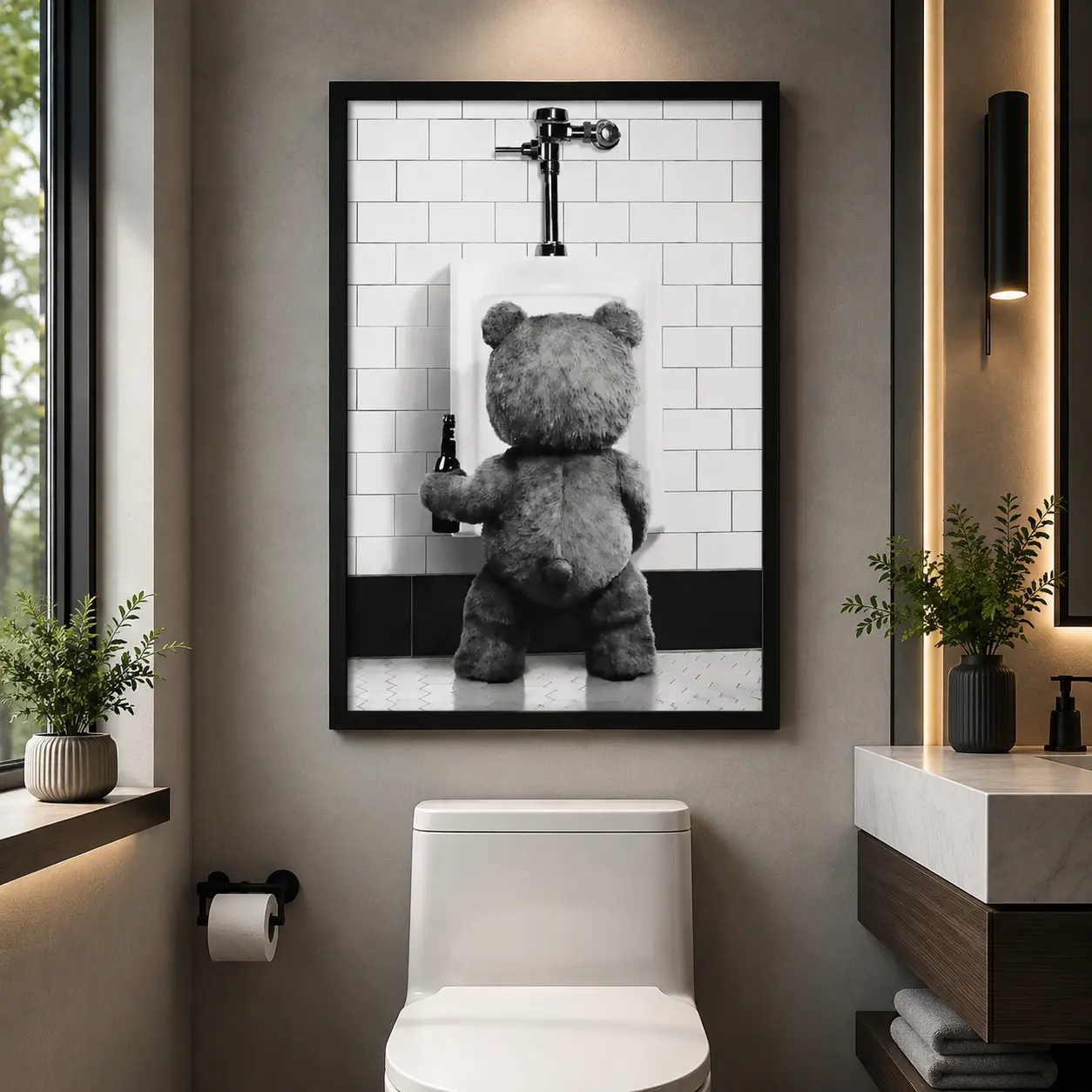 Ted Movie Poster, Teddy Bear Black & White Canvas Print, Funny Wall Art for Bathroom, Kids Room Decor, Bar Wall Art, Gift Idea, Teddy Bear Artwork, Funny Bathroom Decor, Man Cave Posters, Novelty Gift for Bear Lover