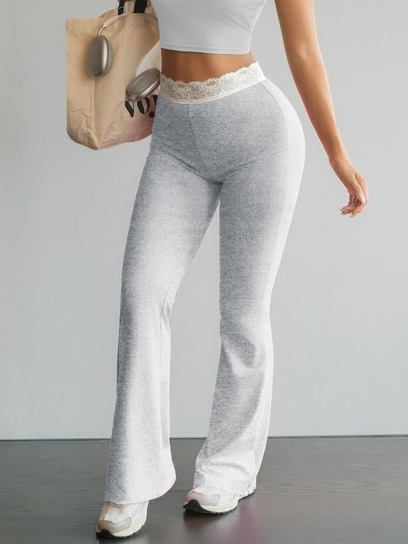 Women's Lace Trim Waistband High-Waisted Leggings, Stretchy Tight-Fitting Pants, Athleisure Style Bottoms for Gym Workout Street Outdoor Casual Running Hiking All Seasons