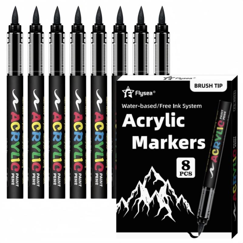 Acrylic Paint Pens Black and White, Automatic Ink Control System,Soft Brush Tip Markers,for Canvas, Rock, Wood, Stone, Glass, Ceramic, Fabric Painting, DIY Crafts, Art Marker Set