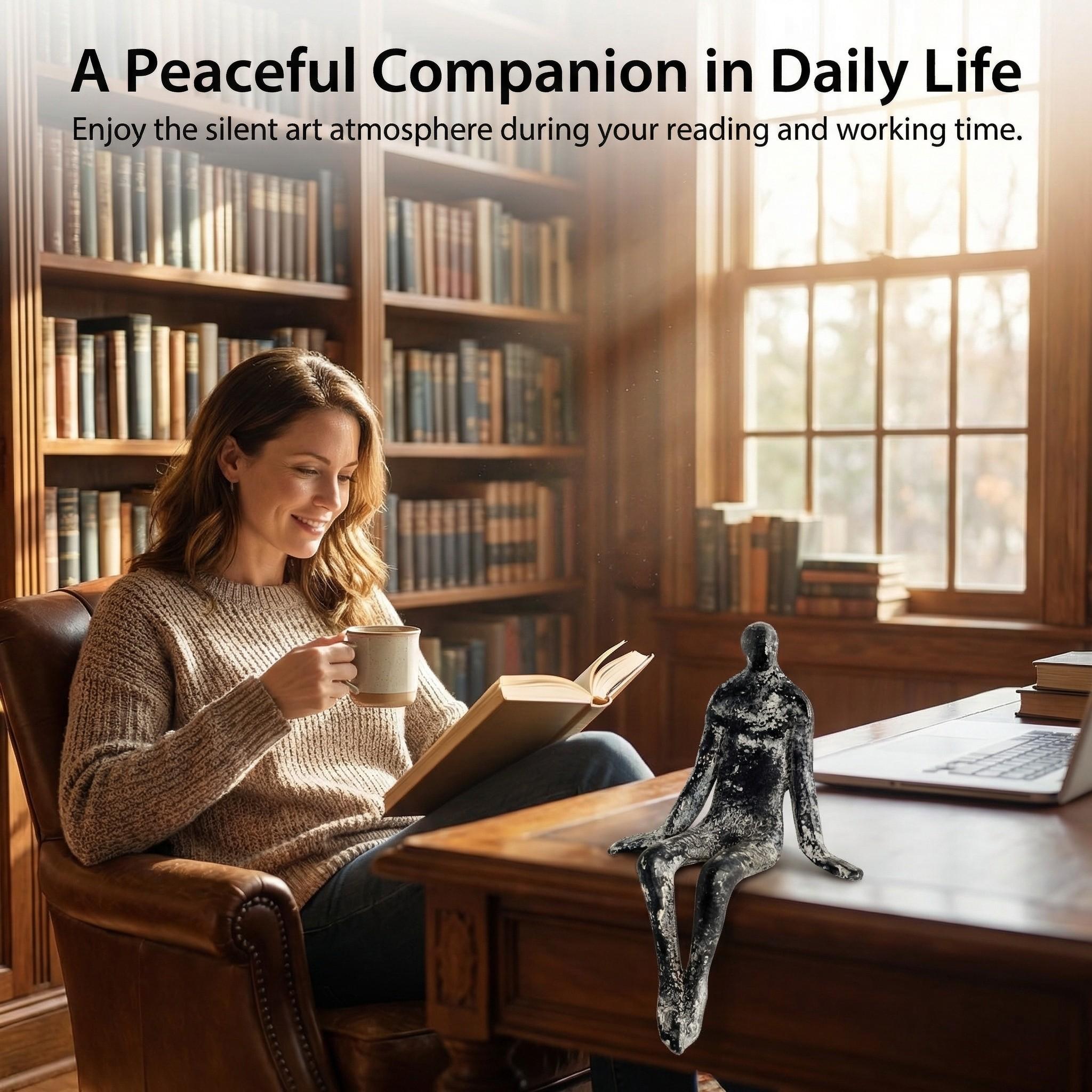 1pc Cast Iron Vintage Seated Human Statue Ornament, Home Desktop Decor, Counter, Window Shelf, Bar, Bookshelf Decoration