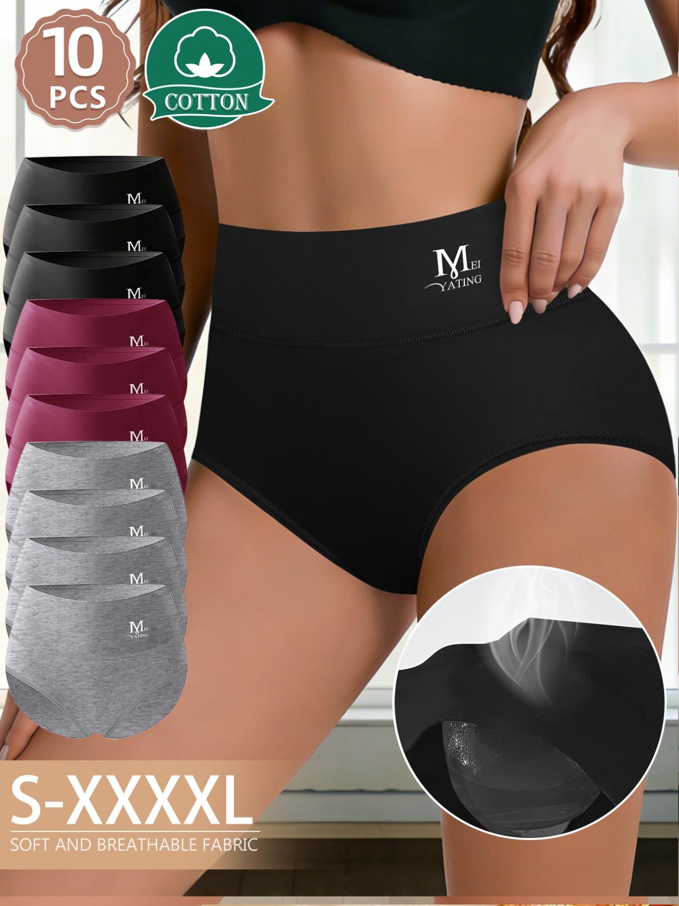 Women's Cotton Underwear Set, Soft Breathable Non-Irritating, Comfortable Fitted Triangle Panties, Large Elasticity, Multiple Colors, S-Xxxxl