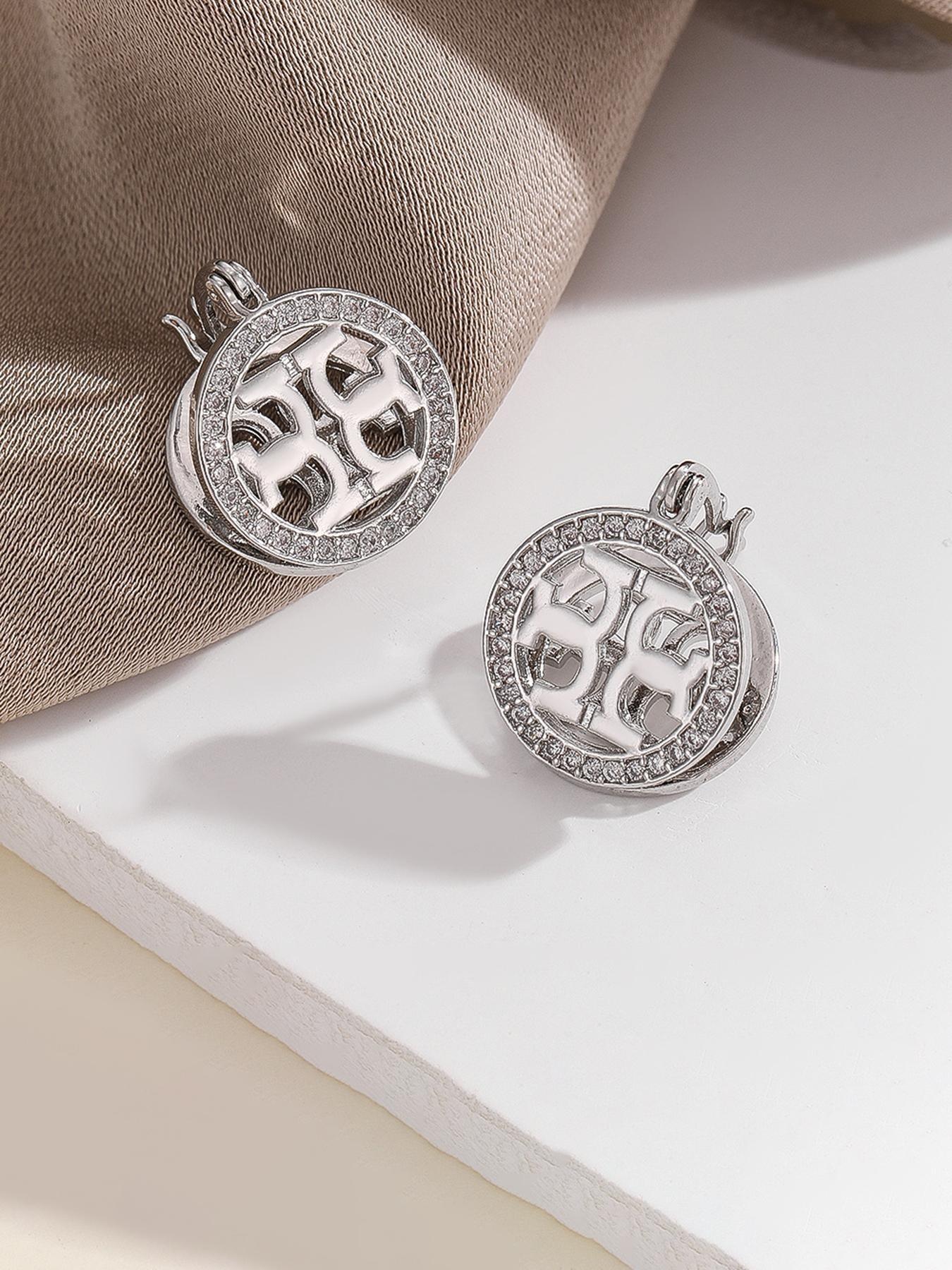 French Vintage Elegant Clip Earrings with Artificial Zircon, Copper Material, Fashion Chic Accessories, Geometric Hollow-out Cross Design, Women's Daily Wear Fashion Jewelry for All Seasons, Statement Earring