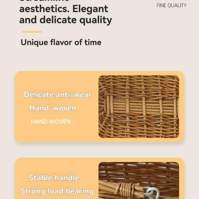 Handmade Bamboo Storage Basket, Multi-Purpose Organizer, Floral Bottom Design, Rural Style, Perfect for Bouquets and Picnics