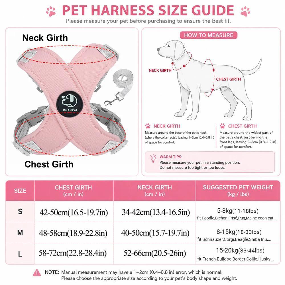Reflective Dog Vest Harness & Leash Set - Soft, Adjustable, No-Pull Chest Strap, Reflective Strips, Breathable Fabric, Multi-Size for Small-Medium Dogs Cats Pug Daily Walking
