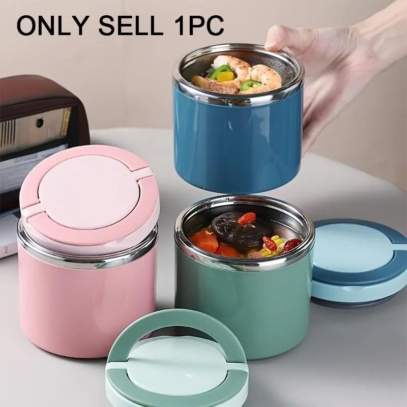 [Stainless Steel | Insulated] Stainless Steel | Insulated Food Container with Handle | Thermos Cup, Bento Box, Lunch Box - Leakproof Stackable Design, Office, School, Camping, Hot/Cold Reservation of Picnic - Soft Colors (Pink, Blue, Cyan)