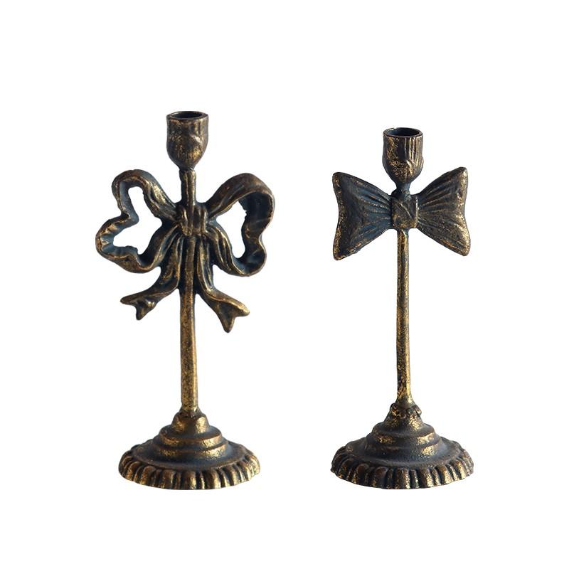 American-Style Vintage Distressed Ironwork Carved Candlestick, Decorative Handicrafts for Living Room Entrance Display, Creative Home Décor Item