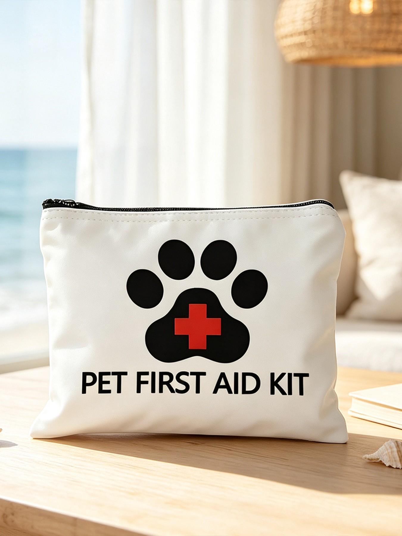 Pet First Aid Kit Bag, Paw Print Cross Makeup Pouch, Portable Zipper Emergency Bag, Essential for Cat Dog Owners, Pet Travel Must-Have
