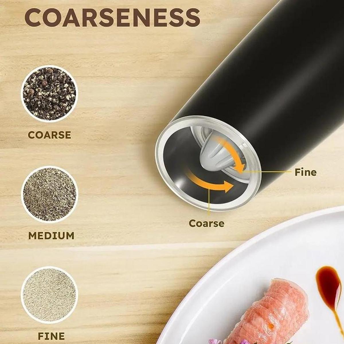 Stainless Steel Gravity Electric Pepper Grinder, Adjustable Coarseness Salt & Pepper Mill with LED Light, Salt Grinder with Brush(Without battery)