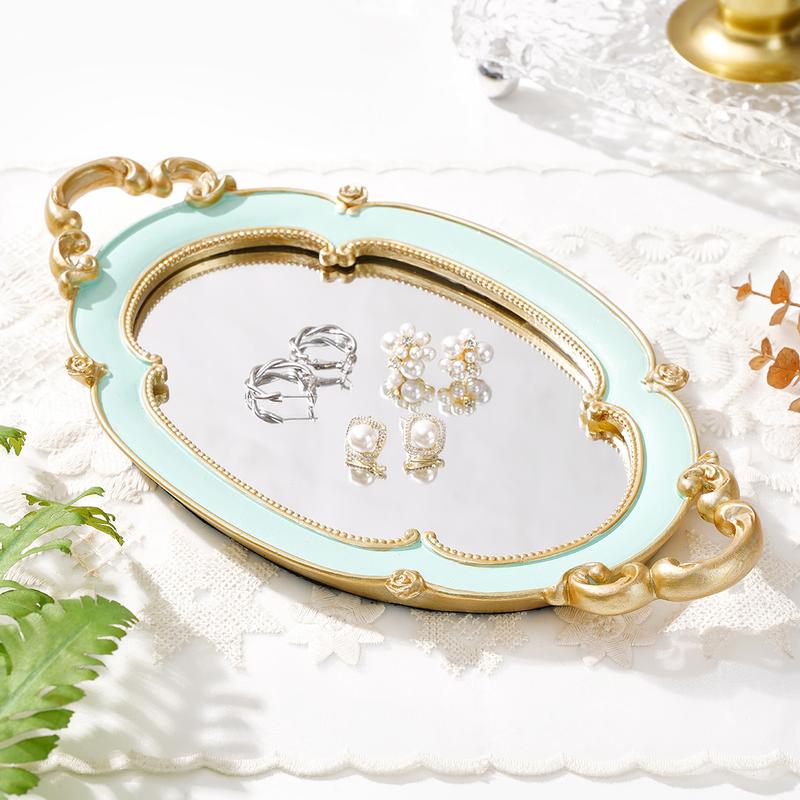 Elegant Cloud-Shaped Mirror Tray, Resin Hand-Painted Home Decor Plate, Glass Inlay Design, Multi-Color Options, Perfect for Photography Props