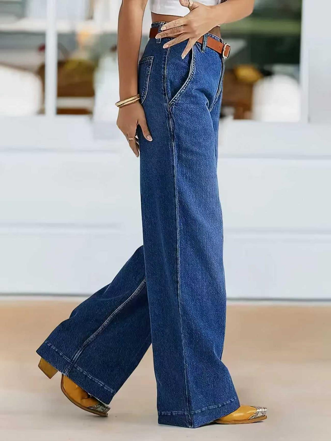 Women's Elastic Wide Leg Jeans Pants, Casual Denim Long Trousers, Comfortable Stretch Fabric, Fit, Perfect for Daily Wear
