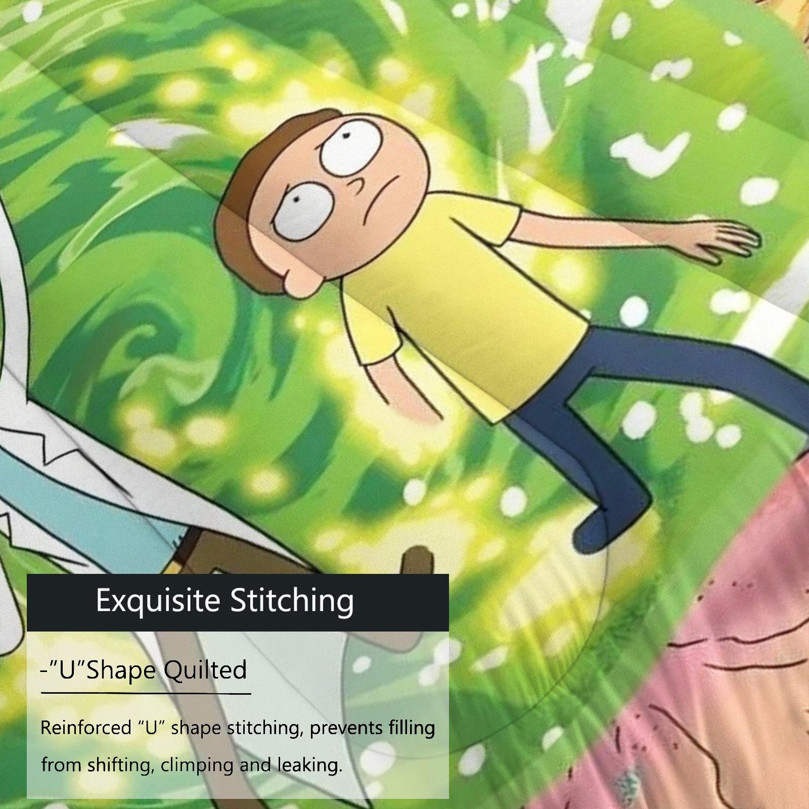 Rick and Morty Quilt Bedding Set, Soft Comfortable Durable, Includes 1 Blanket and 1 or 2 Pillowcases Without Pillows, Kids and Teens Bedroom Gift