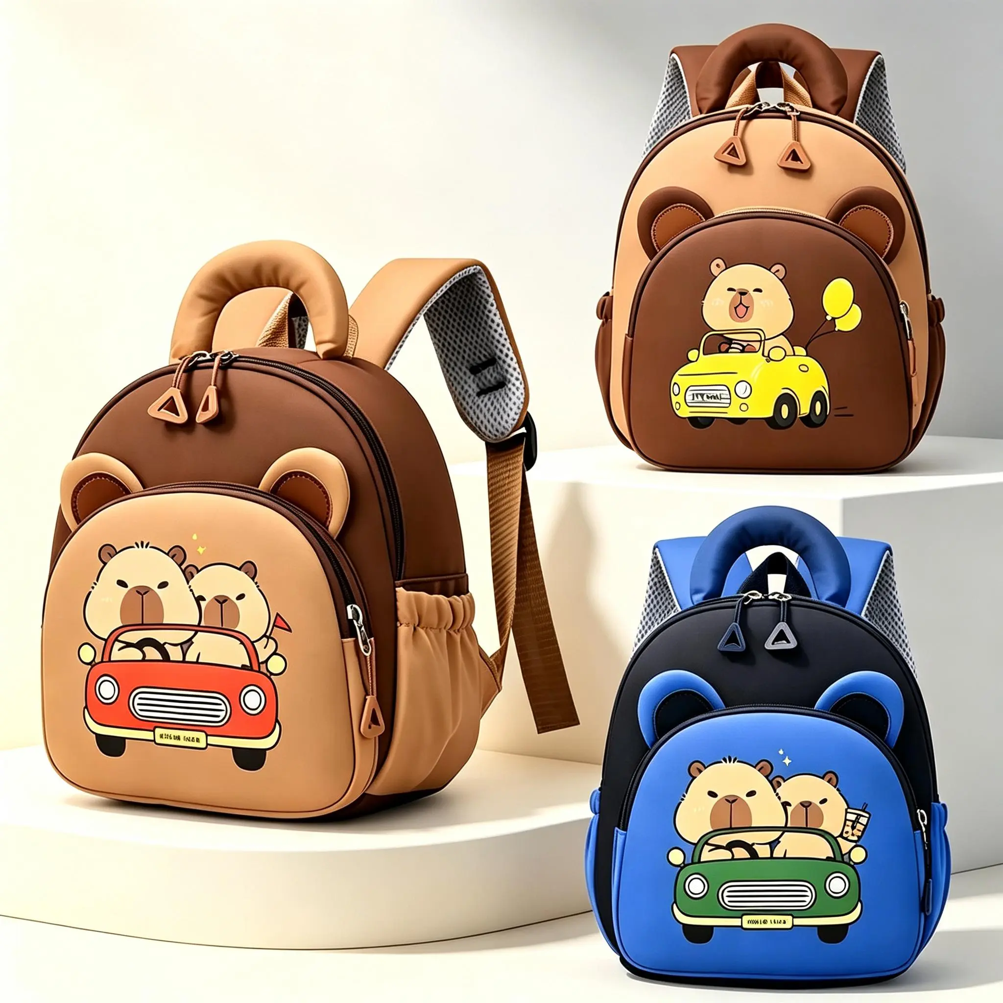 Unisex Kids' Cartoon Graphic Backpack - Lightweight Nylon Toddler Bookbag with Cute Capybara Print, Comfortable Padded Straps, School Day Back to School Must-Have for Preschoolers