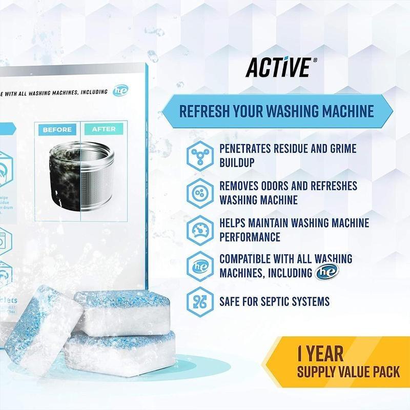 Washing Machine Cleaner, Powerful Cleaning Tablets, 12/24pcs Deep Cleaning Tablets for Front & Top Load Washers, Household Essential, Degreaser Foam, Summer Use