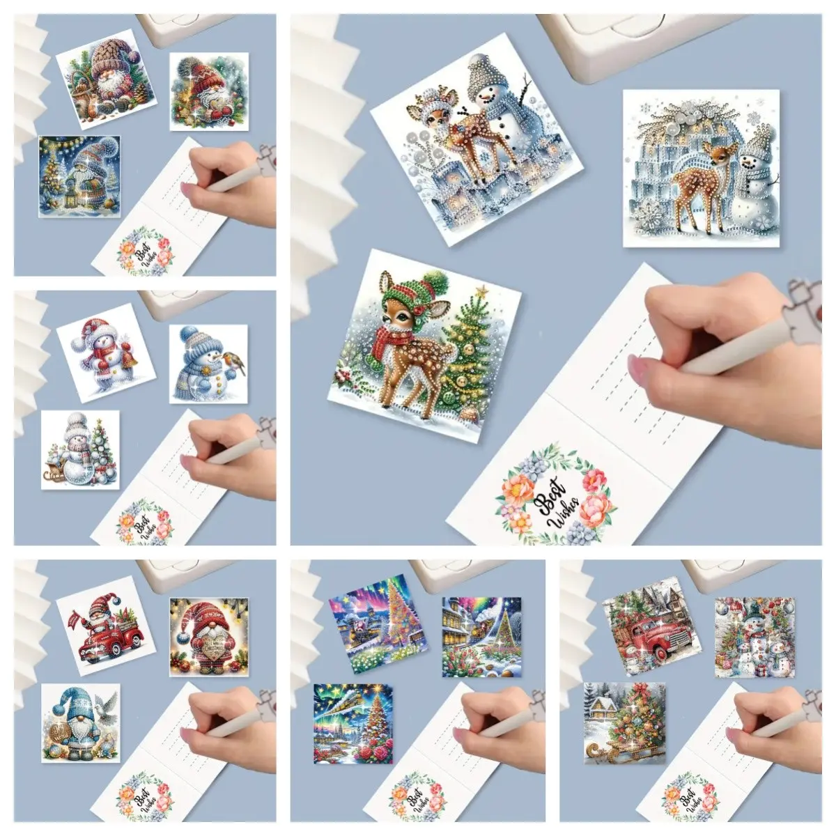 6 Piece Diamond Embroidery DIY Christmas Cards, Paper Material with Envelopes, Perfect for Family Gatherings, Holiday Wishes and Gifts