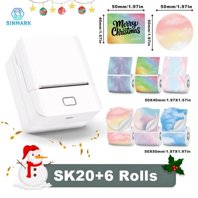 Sinmark Sk20 Wireless Portable Label Printer + 6 Label Rolls, USB Rechargeable, Compatible with iOS/android/windows, Ideal for Barcodes, Retail, Gifts, Portable Handheld Printer