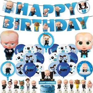 The Boss Baby Balloons Happy Birthday Banner Party Decoration Boy Cake Topper Kids Disposable Tableware Background Paper Bag