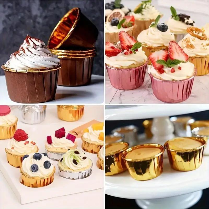50 Round Cupcake and Muffin Baking Molds, Heat Resistant Aluminum Foil Cups, Bakeware, Perfect for Weddings, Holidays, Parties