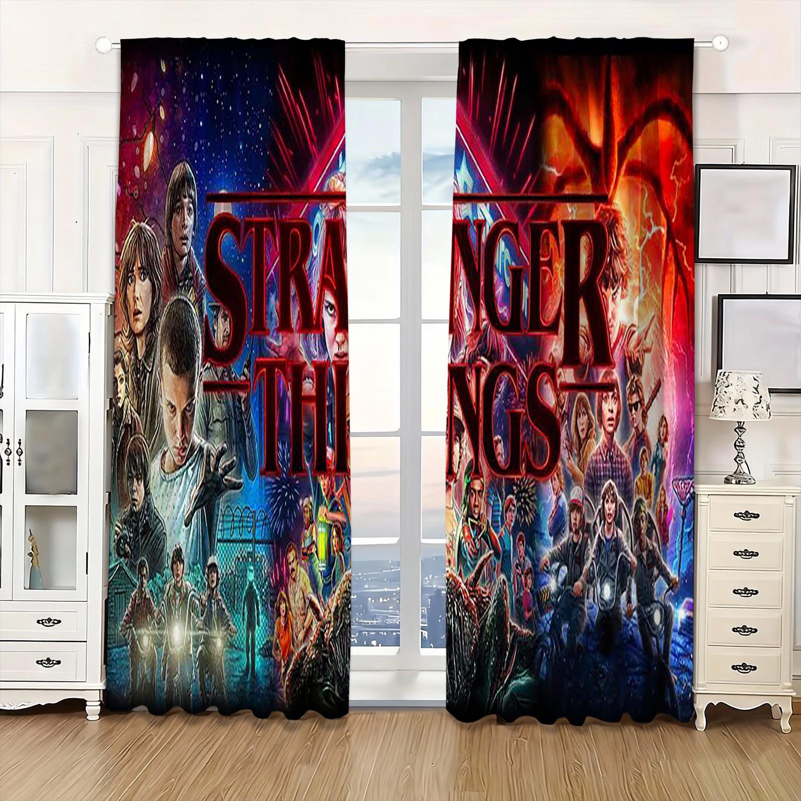 2pc Stranger Things Sci-Fi Curtain Set, Retro 80s Style Light Blocking Window Curtain Drapes, High-Quality Print, Easy Wash, Ideal for Bedroom & Gaming Room