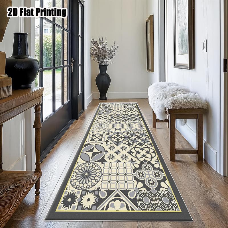 1pc  Velvet Runner Rug, Vintage Geometric Pattern Design, Machine Washable and Versatile, Suitable for Living Room/Bedroom/Foyer/Office/Study and Other Areas, Creates a Warm Home Atmosphere, 2D Printed Runner Rug
