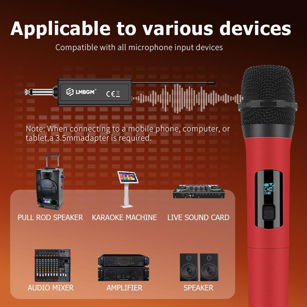 LMBGM  Dynamic Wireless Microphone, Leather-Touch Grip & Anti-Howling Clear Sound, Plug & Play 30m Stable Transmission, With LCD Display Mic & 6.35mm Receiver, Perfect for Home KTV, PA Speakers, DJ Mixers, Parties & Events.