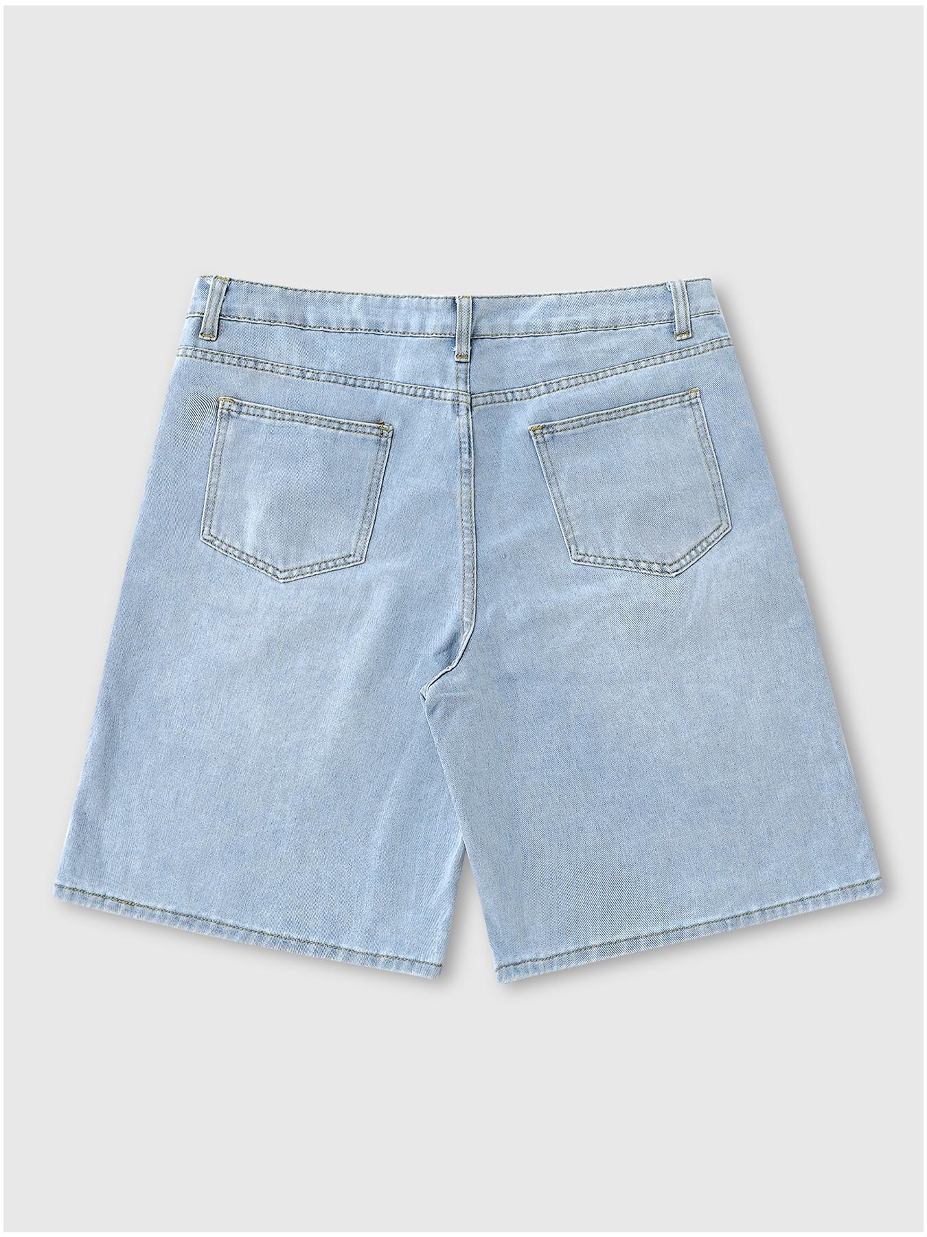 Men's Loose-Fit Denim Shorts, Spider Web Print, High-Quality Cotton, Zipper Closure, Street Style, Music Festival, Avant-Garde Fashion