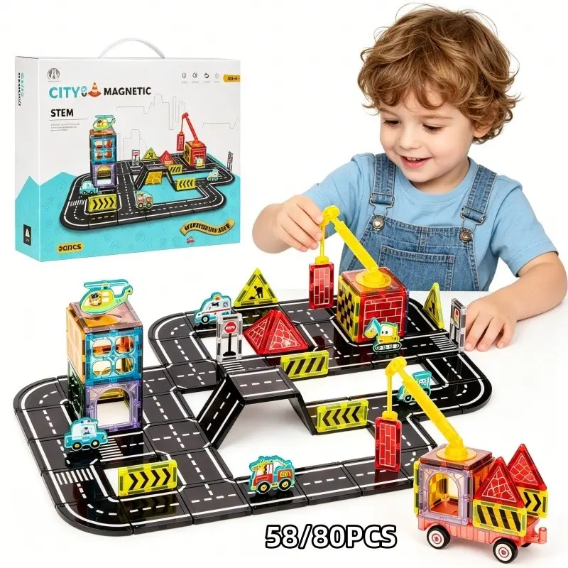 Educational Toys 58pcs/80pcs Magnetic Building Blocks Set, Stem Construction Toy, Suitable for Ages 3-12, Perfect Gift for Kids, Magnetic Building Tiles