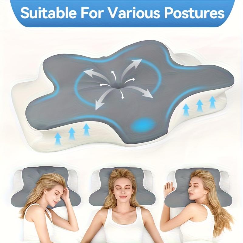 WKEFF Ergonomic butterfly-shaped memory foam pillow with slow rebound support. Perfect for back, side and supine sleepers. Hotel-quality bedding pillow with comfortable and soft fabric cover, machine washable pillowcase
